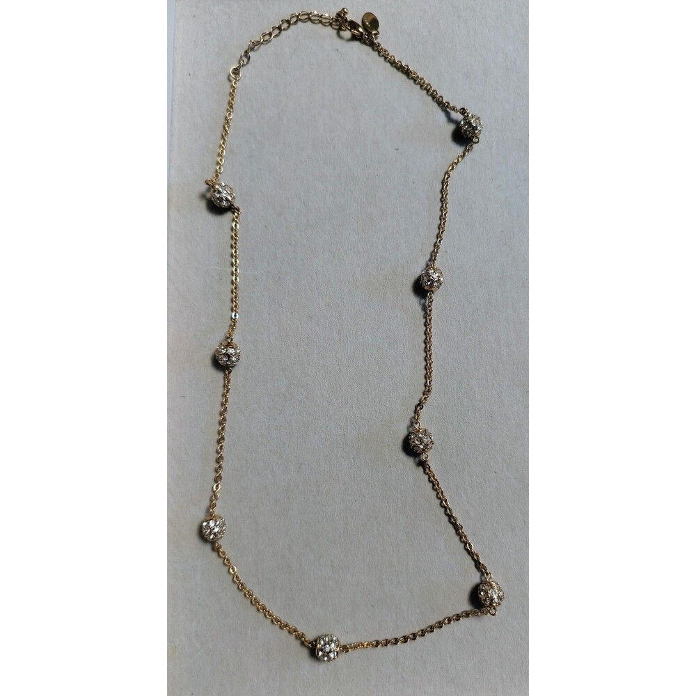 VINTAGE NOLAN MILLER 36" GOLDTONE & WHITE CRYTAL RHINESTONE BALLS NECKLACE CHAIN
